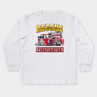 Cartoon Fire Truck Kids Long Sleeve T-Shirt